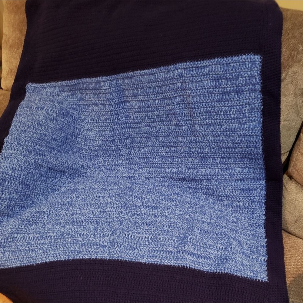 Crochet Blanket Throw 62" x 42" Blue Handmade New